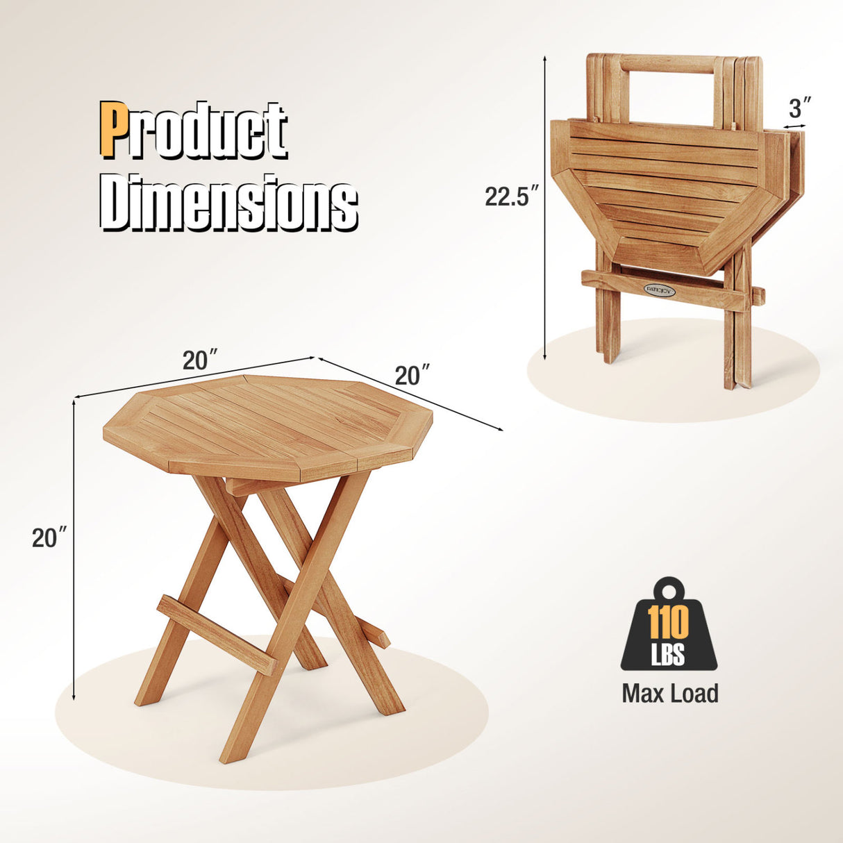 Teak Wood Octagon Coffee Table with X-shaped Legs and Slatted Tabletop