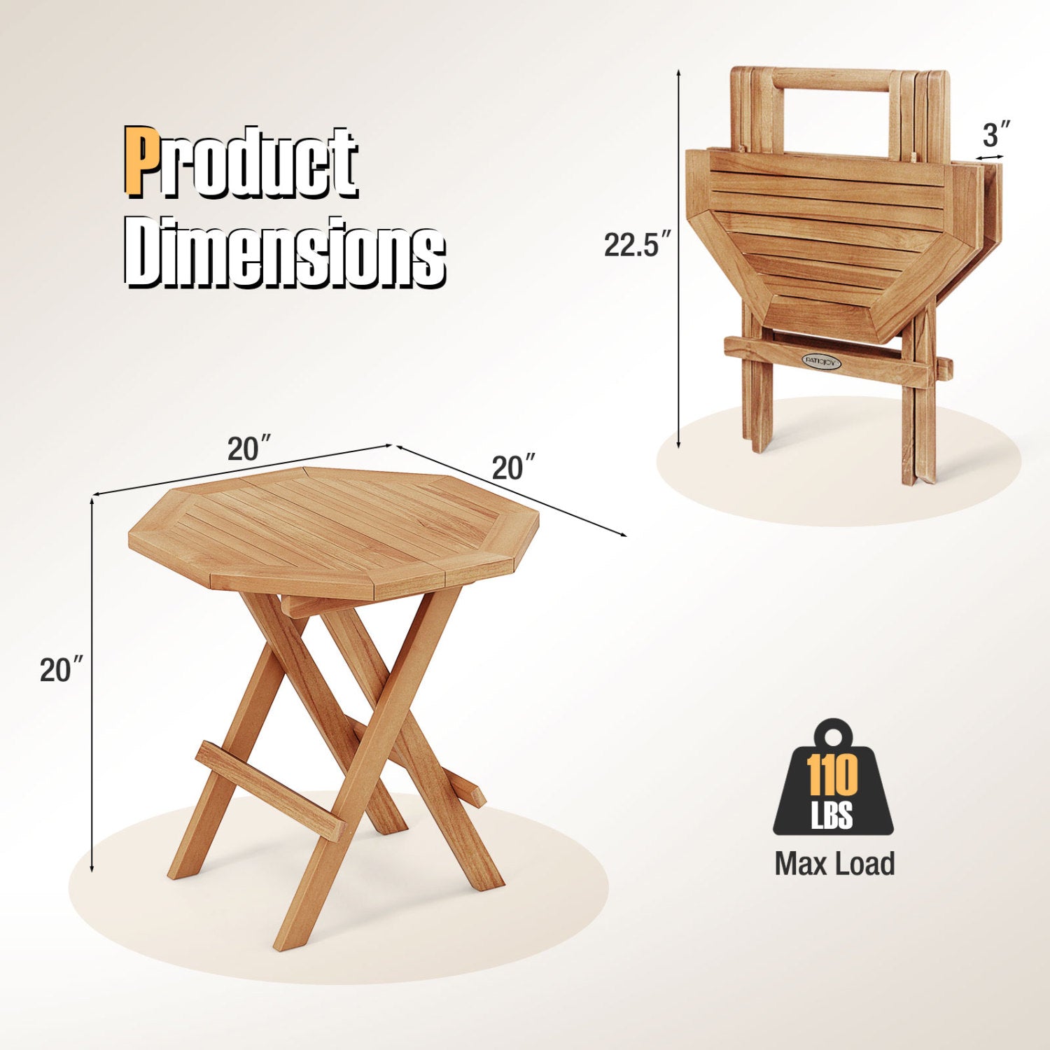 Teak Wood Octagon Coffee Table with X-shaped Legs and Slatted Tabletop