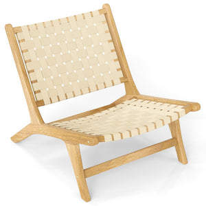 Teak Wood Patio Chair Armless with Webbing Seat and Backrest-Natural