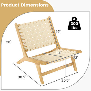 Teak Wood Patio Chair Armless with Webbing Seat and Backrest-Natural
