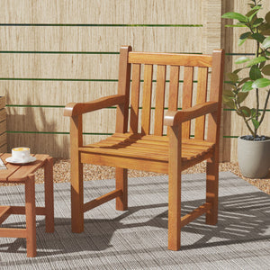 Teak Wood Patio Dining Chair with Slatted Seat Backrest and Solid Legs