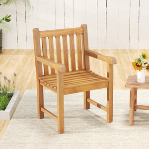 Teak Wood Patio Dining Chair with Slatted Seat Backrest and Solid Legs
