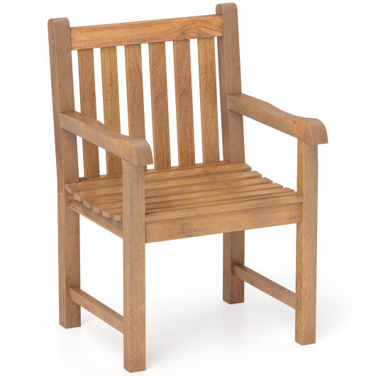 Teak Wood Patio Dining Chair with Slatted Seat Backrest and Solid Legs