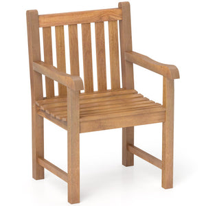 Teak Wood Patio Dining Chair with Slatted Seat Backrest and Solid Legs