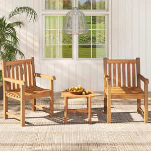 Teak Wood Patio Dining Chair with Slatted Seat Backrest and Solid Legs