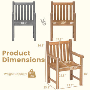 Teak Wood Patio Dining Chair with Slatted Seat Backrest and Solid Legs