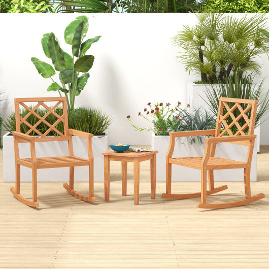 Teak Wood Rocking Chair Oversized Porch Rocker with Backrest and Slatted Seat