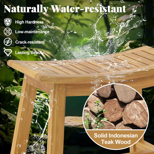 Teak Wood Shower Stool with Curved Seat for Inside Shower Spa
