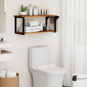 Farmhouse Wall Mirror with Shelf and Teak Wood Frame