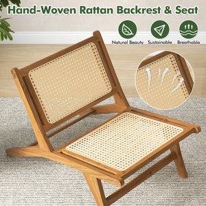 Teak Wooden Chair with Handwoven Rattan Seat and Backrest