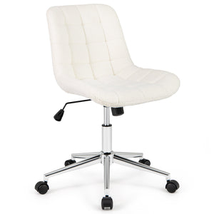 Teddy Fleece Armless Office Chair Makeup Vanity Chair-White by DirectDeals