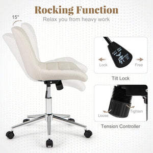 Teddy Fleece Armless Office Chair Makeup Vanity Chair-White