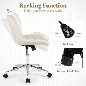 Teddy Fleece Armless Office Chair Makeup Vanity Chair-White by DirectDeals