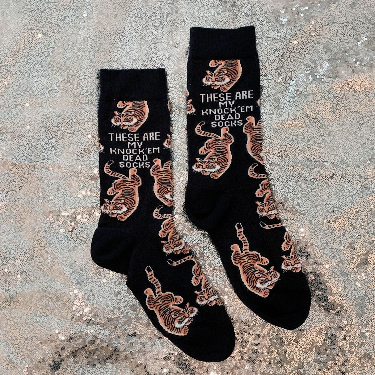 These Are My Knock ’Em Dead Socks | Tiger Motif Vintage Crew Socks