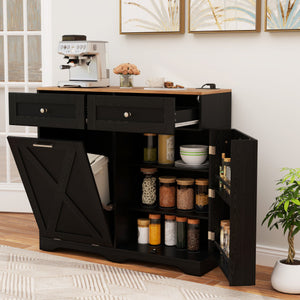 Tilt Out Trash Can Cabinet with Outlets and Adjustable Shelf-Black