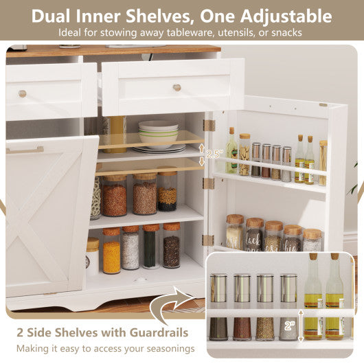 Tilt Out Trash Can Cabinet with Outlets and Adjustable Shelf-White