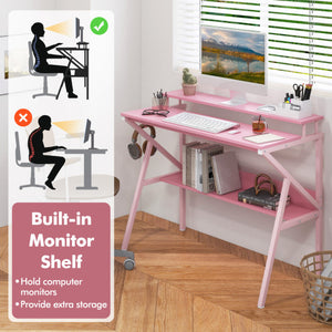 Space Saving Computer Desk with Monitor Stand and Extra Storage Shelf for Work Study-Black