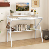 Space Saving Computer Desk with Monitor Stand and Extra Storage Shelf for Work Study-White