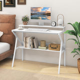 Space Saving Computer Desk with Monitor Stand and Extra Storage Shelf for Work Study-White