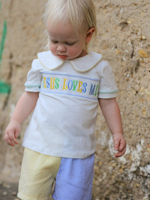 "Jesus Loves Me "Embroidered Toddler Boys'Set