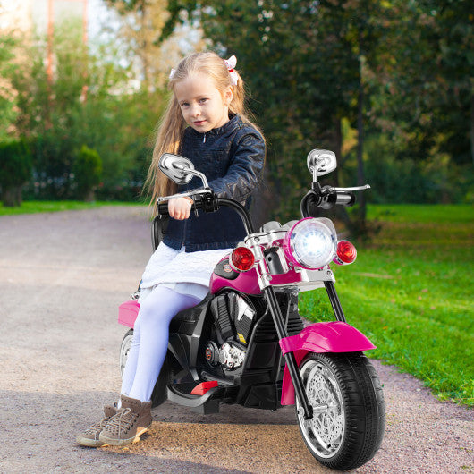 6V Powered Toddler 3-Wheel Motorbike Ride On Toy with Horn and Headlight-Hot Pink