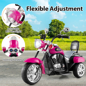 6V Powered Toddler 3-Wheel Motorbike Ride On Toy with Horn and Headlight-Hot Pink