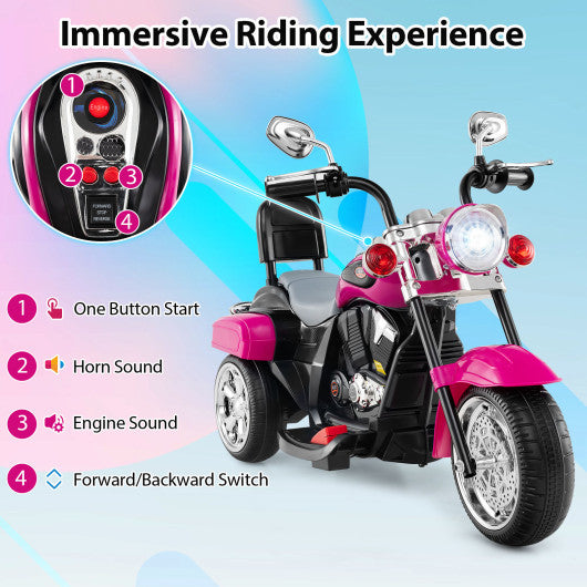 6V Powered Toddler 3-Wheel Motorbike Ride On Toy with Horn and Headlight-Hot Pink