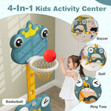 4-in-1 Toddler Basketball Hoop with Rim and Soccer Goal for 3+ Kids