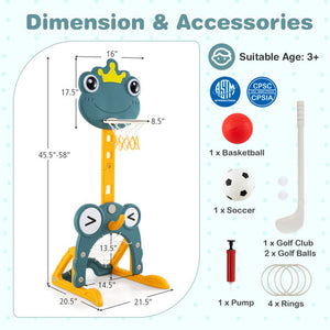 4-in-1 Toddler Basketball Hoop with Rim and Soccer Goal for 3+ Kids