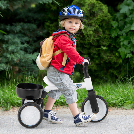 Toddler Convertible Trike with 86 ° Limited Steering Angle and Carbon Steel Frame-White