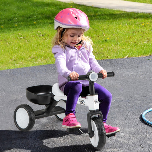 Toddler Convertible Trike with 86 ° Limited Steering Angle and Carbon Steel Frame-White