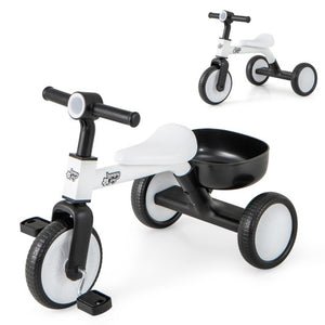 Toddler Convertible Trike with 86 ° Limited Steering Angle and Carbon Steel Frame-White