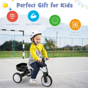 Toddler Convertible Trike with 86 ° Limited Steering Angle and Carbon Steel Frame-White