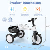 Toddler Convertible Trike with 86 ° Limited Steering Angle and Carbon Steel Frame-White