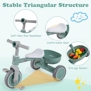 Toddler Convertible Trike with 86Â° Limited Steering Angle and Carbon Steel Frame-Green