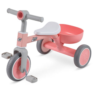 Toddler Convertible Trike with 86Â° Limited Steering Angle and Carbon Steel Frame-Pink