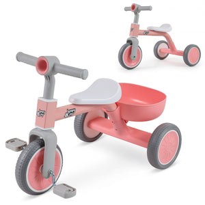 Toddler Convertible Trike with 86Â° Limited Steering Angle and Carbon Steel Frame-Pink