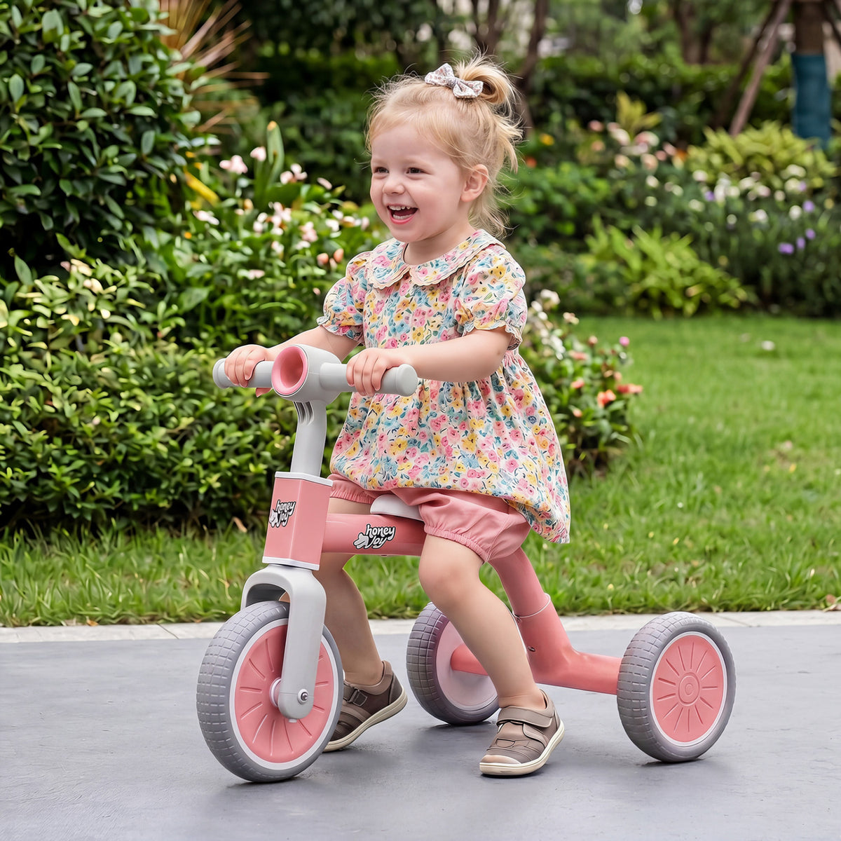 Toddler Convertible Trike with 86Â° Limited Steering Angle and Carbon Steel Frame-Pink