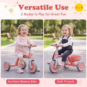 Toddler Convertible Trike with 86Â° Limited Steering Angle and Carbon Steel Frame-Pink