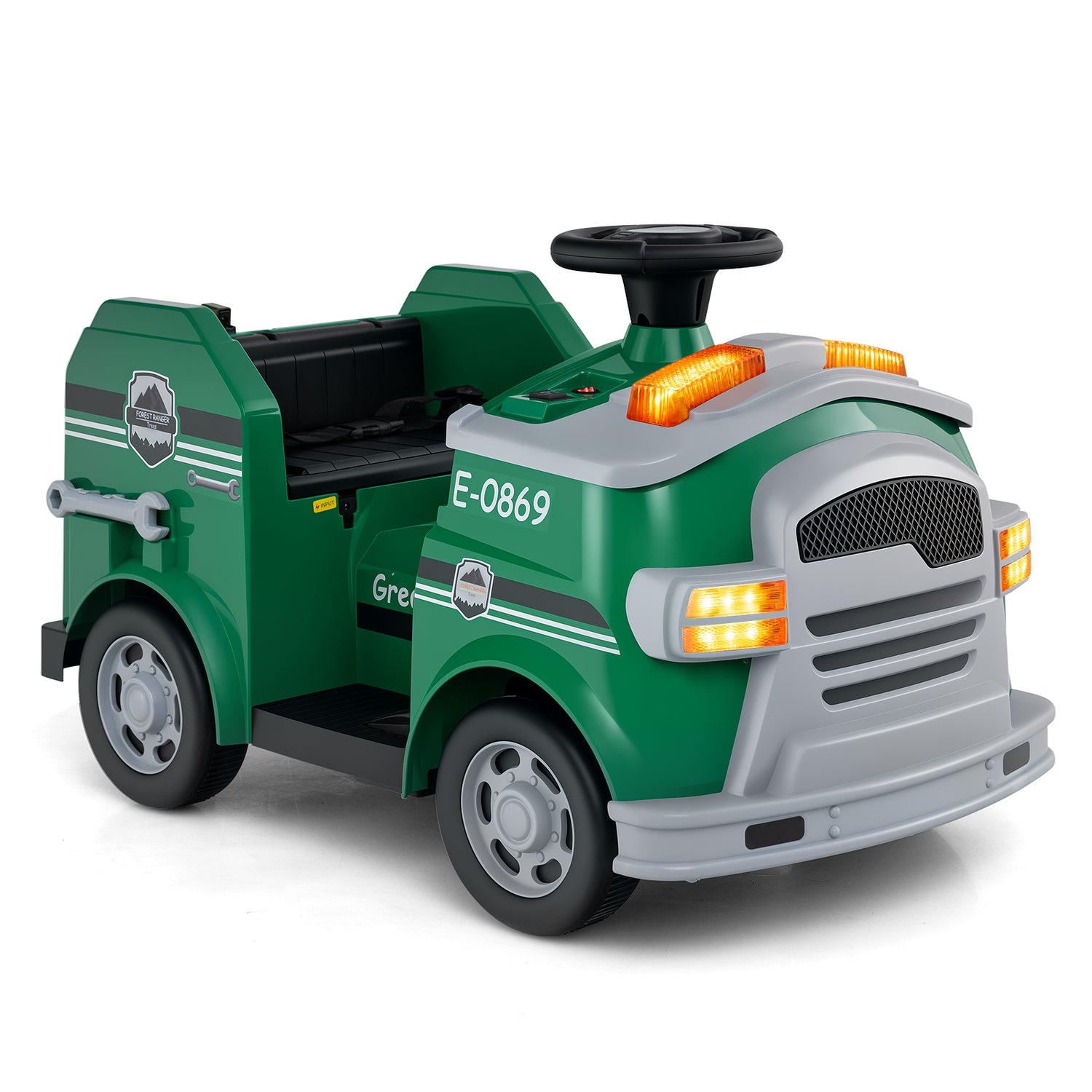 12V Toddler Fire Toy Car with Shovel and Wrench for Ages 37-95 Months-Green