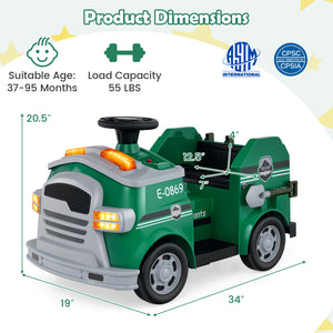 12V Toddler Fire Toy Car with Shovel and Wrench for Ages 37-95 Months-Green