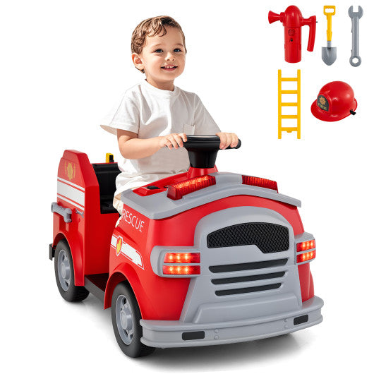 Toddler Fire Toy Car with Shovel and Wrench for Ages 37-95 Months-Red