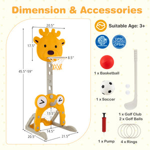 4-in-1 Toddler Height Adjustable Basketball Hoop with Ring Toss for 3+ Kids