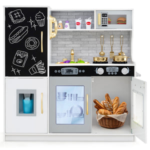 Toddler Pretend Play Kitchen for Boys and Girls 3-6 Years Old-White & Golden