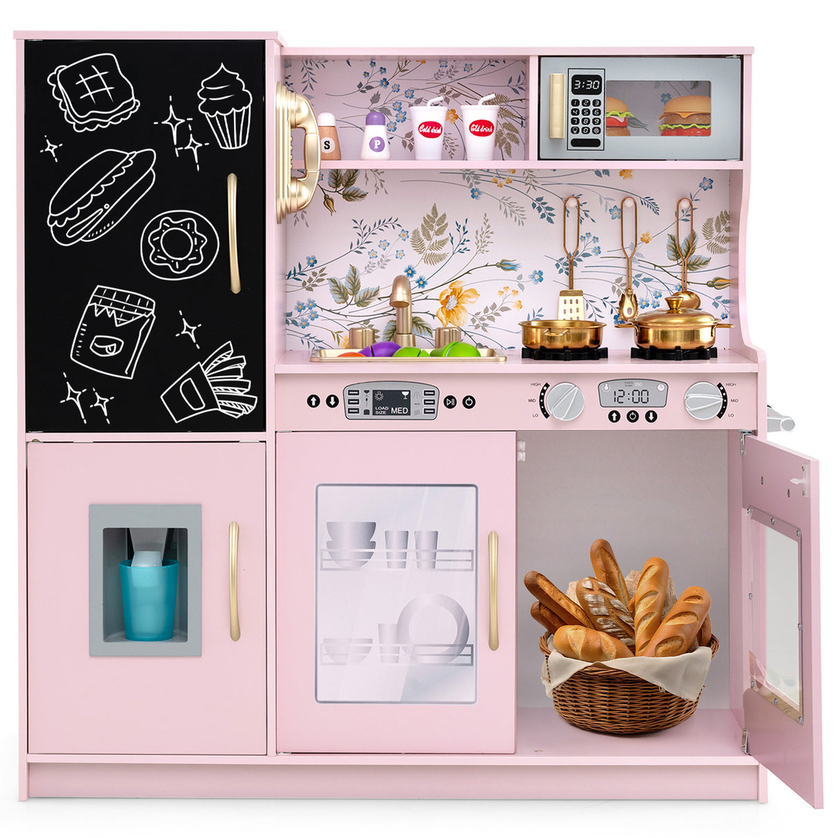 Toddler Pretend Play Kitchen for Boys and Girls 3-6 Years Old-Light Pink