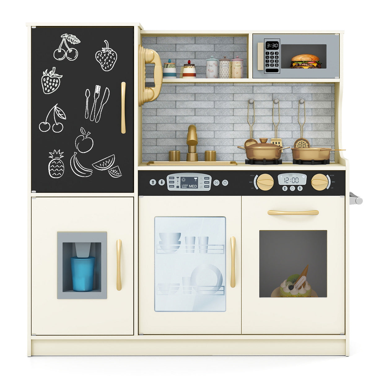Toddler Pretend Play Kitchen for Boys and Girls 3-6 Years Old-Cream White