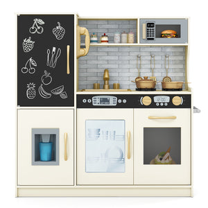 Toddler Pretend Play Kitchen for Boys and Girls 3-6 Years Old-Cream White