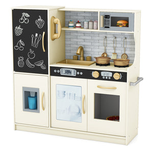 Toddler Pretend Play Kitchen for Boys and Girls 3-6 Years Old-Cream White