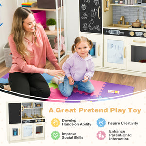 Toddler Pretend Play Kitchen for Boys and Girls 3-6 Years Old-Cream White