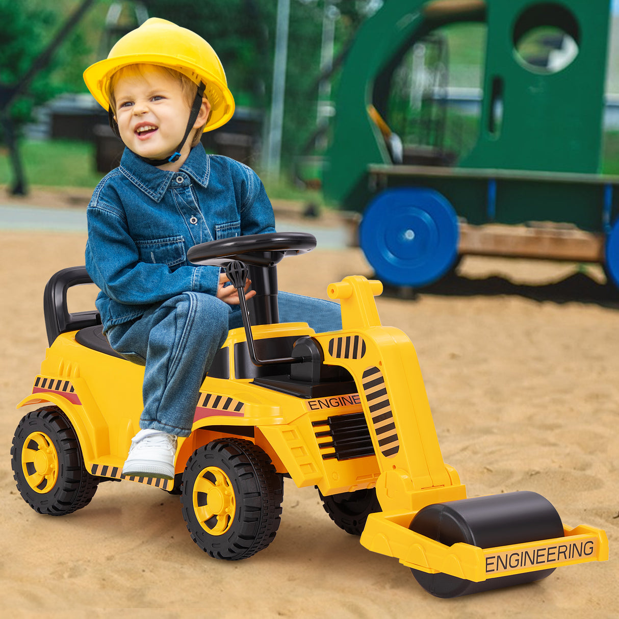 Toddler Ride on Car with Adjustable Roller and Under-Seat Storage-Yellow